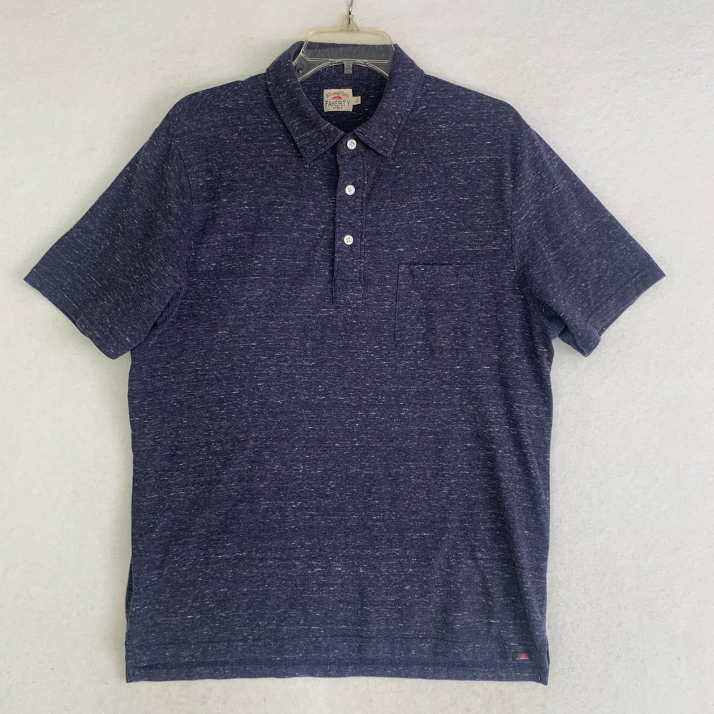 Faherty Movement Polo Shirt Mens Large Navy Blue Slub Cotton Blend MKU2267-NVY